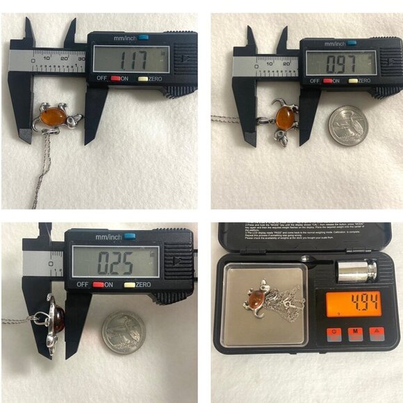 Sterling Silver 925 Puppy Dog Hound Dog Baltic Amber Pendant Necklace 18" Chain - Picture 10 of 16